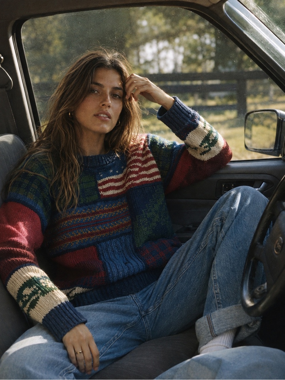 90’s Nautica Americana Patchwork Fisherman Vintage Crewneck Sweater -